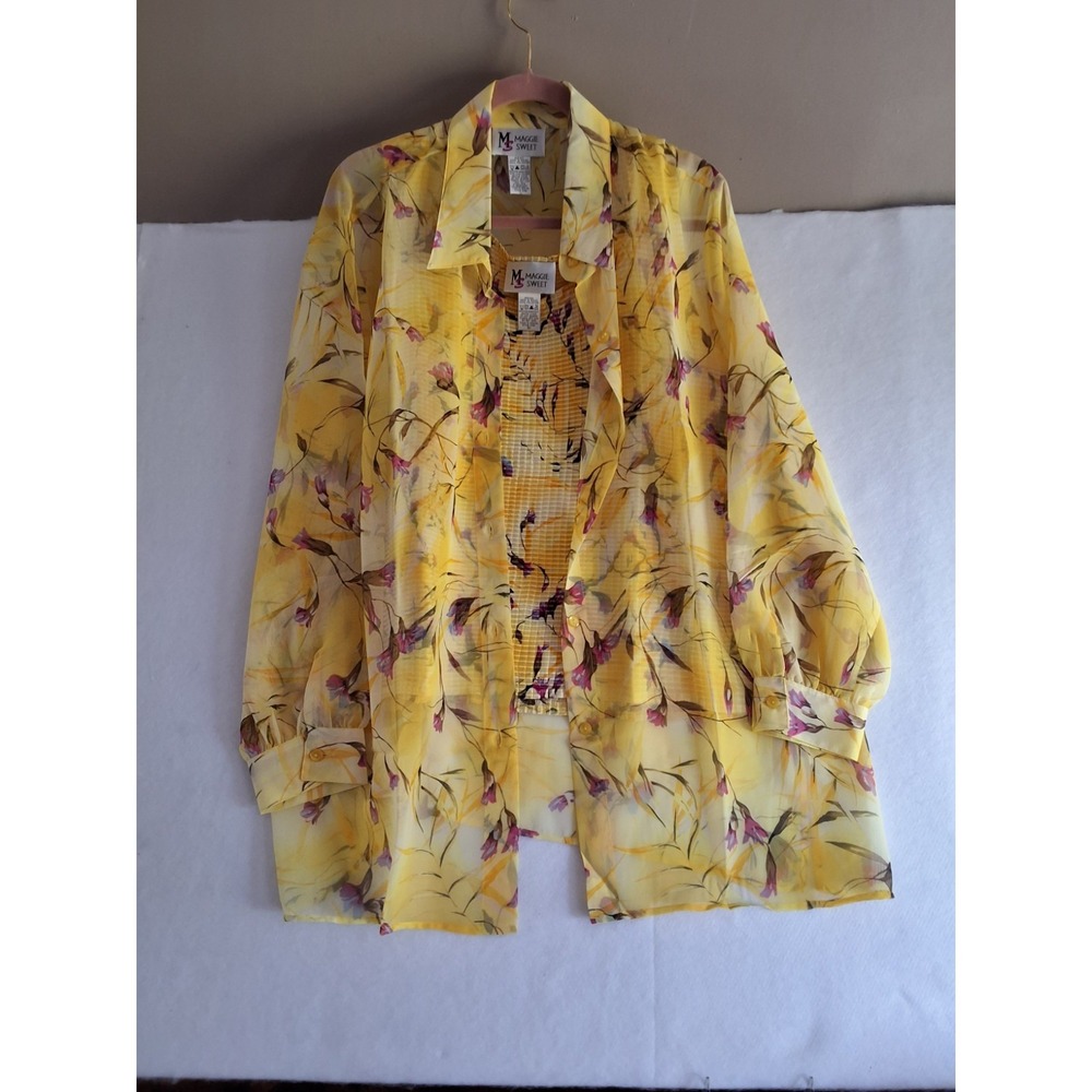 Vintage 1990s 2X Maggie Sweet 2 Piece Blouse With Floral Design.  VGVC